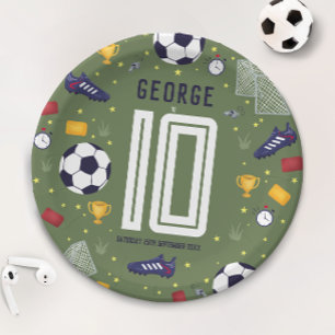 Plato De Papel Cumpleaños moderno de fútbol para niños