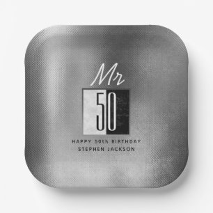 Plato De Papel Cumpleaños negro 50 