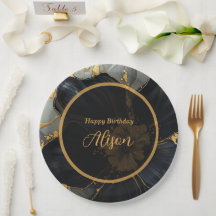 Cumpleaños negro mármol y dorado