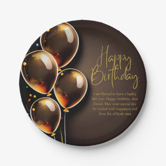 Plato De Papel Cumpleaños negro y dorado