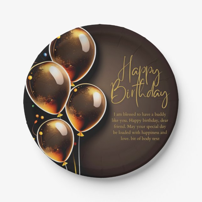 Plato De Papel Cumpleaños negro y dorado (Anverso)