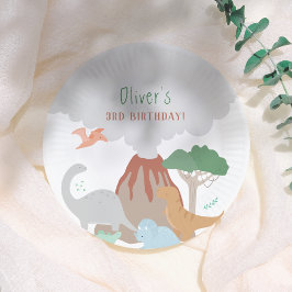 Plato De Papel Cumpleaños Niño Dinosaurio Volcán