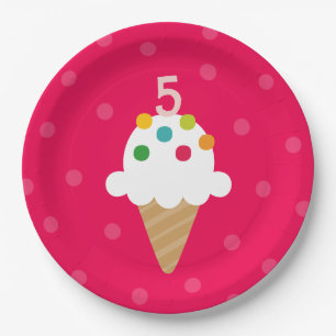 Plato De Papel Cumpleaños Niño Edad Cono de Helado Fiesta