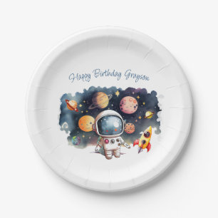 Plato De Papel Cumpleaños Niño Planetas Espacio Exterior