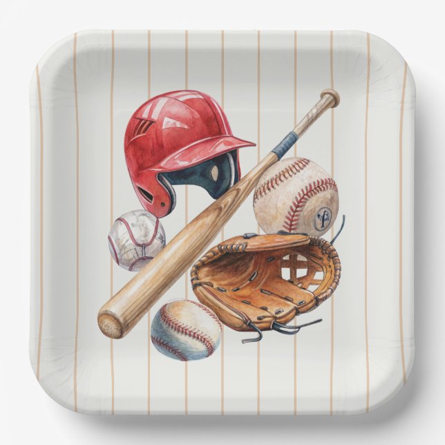 Plato De Papel Cumpleaños Novato de Béisbol (Anverso)