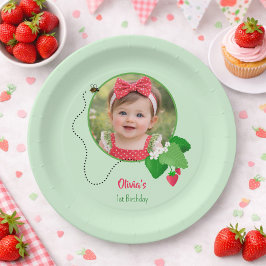 Plato De Papel Cumpleaños número 1 de Berry Sweet Fresa Foto