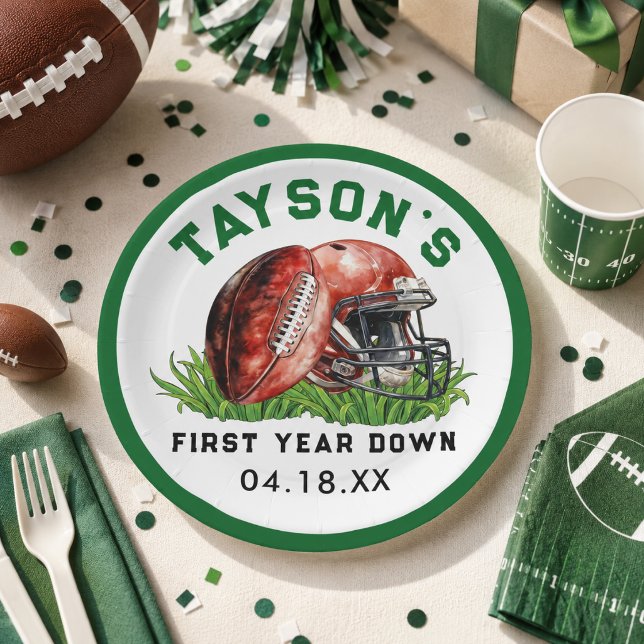 Plato De Papel Cumpleaños número 1 de Fútbol Primer Año Down (Football First Year Down 1st Birthday Paper Plates
)