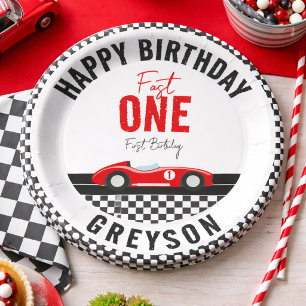 Plato De Papel Cumpleaños número 1 del niño del auto de carreras 