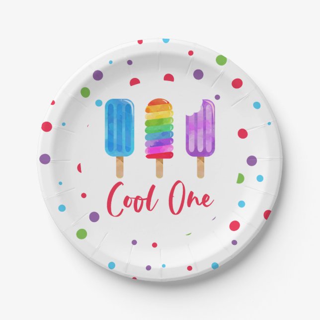 Plato De Papel Cumpleaños número 1 Rainbow Pop Cool One (Anverso)