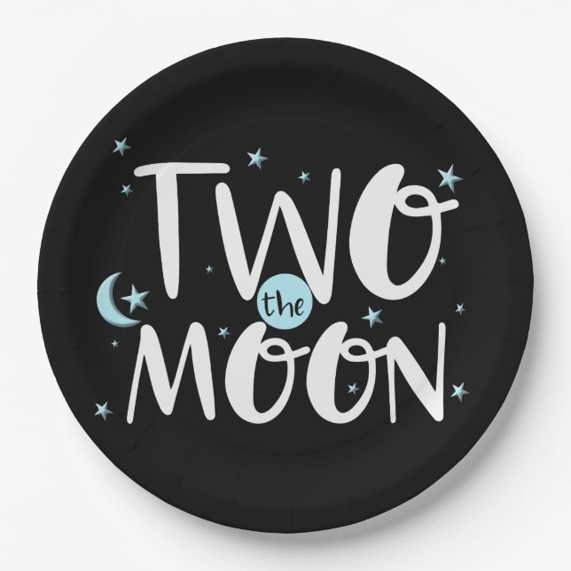 Plato De Papel Cumpleaños número 2 de DOS ALA LUNA Cohete Nave Es (Anverso)