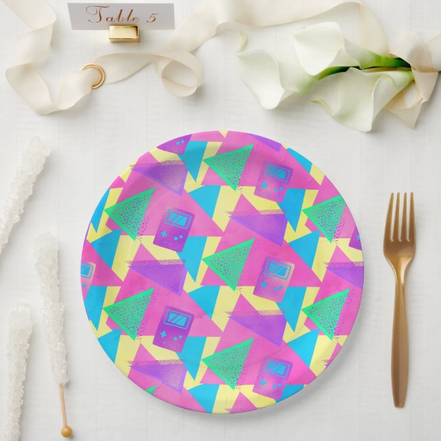 Plato De Papel Cumpleaños número 30 al estilo Retro Memphis de 19 (Boda)