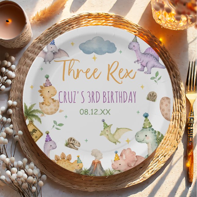 Plato De Papel Cumpleaños número 3 de Dinosaurio Tres Rex (Subido por el creador)