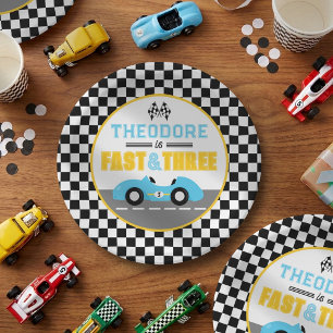 Plato De Papel Cumpleaños número 3 de Fast & Three Race Car