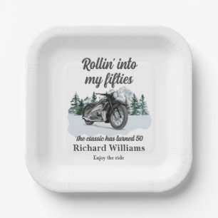 Plato De Papel Cumpleaños número 50 de una Moto Clásica Viajera
