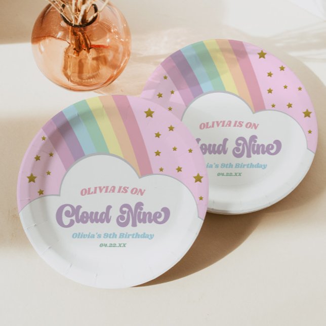 Plato De Papel Cumpleaños número 9 de Cloud Nine Rainbow and Star (Subido por el creador)