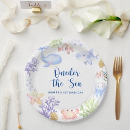 Plato De Papel Cumpleaños número uno bajo el mar Oneder The Sea