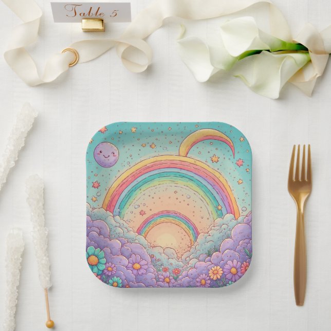 Plato De Papel Cumpleaños o ducha de arcoíris (Boda)