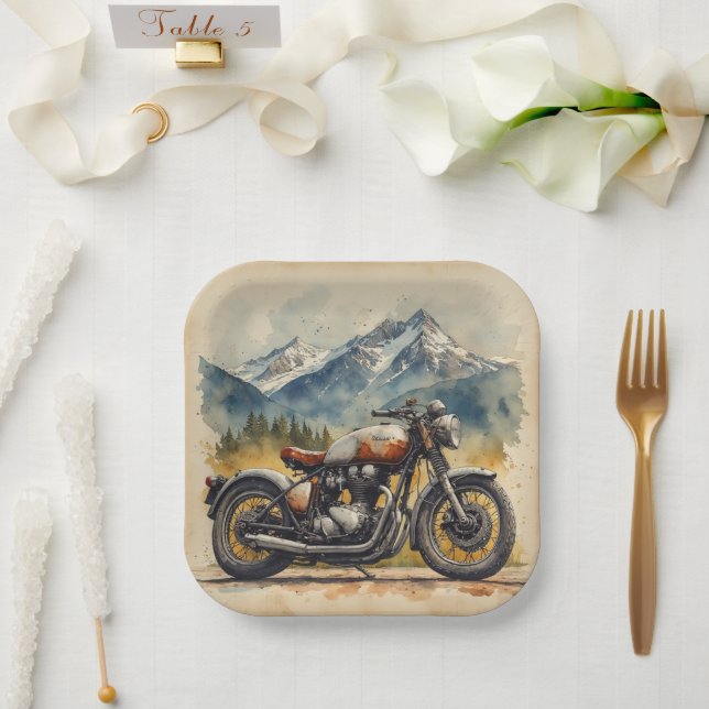 Plato De Papel Cumpleaños o fiesta de regalos de MOTOCICLETA  (Boda)
