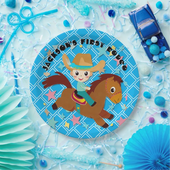 Plato De Papel Cumpleaños Occidental Rodeo Vaquero Lindo (Fiesta)