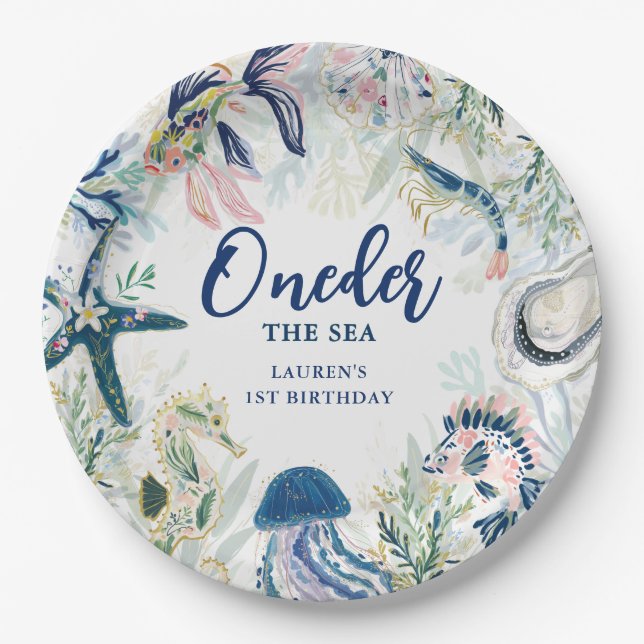 Plato De Papel Cumpleaños Oneder bajo el Mar (Anverso)