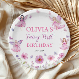 Plato De Papel Cumpleaños Pastel de Hadas Jardín Floral Mágico