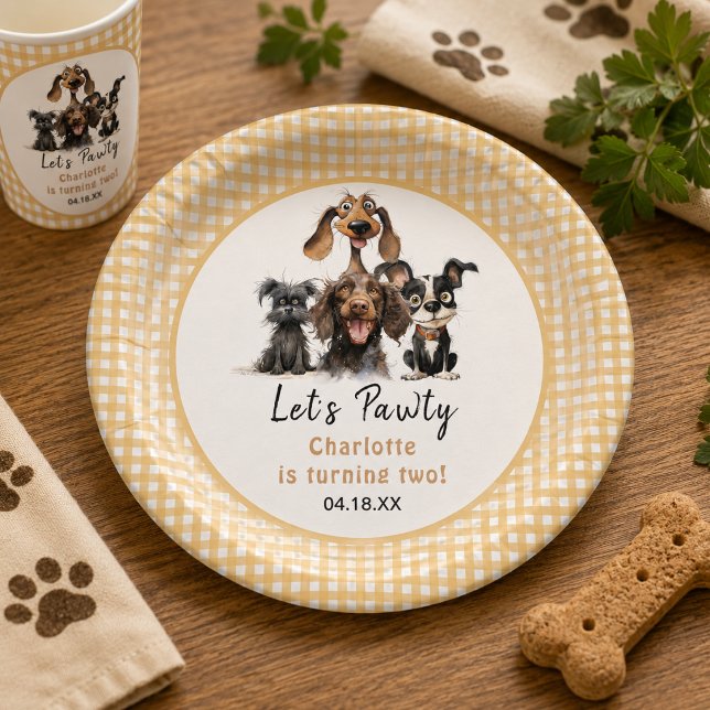 Plato De Papel Cumpleaños Perro Vamos a Pawty (Dog Let's Pawty Birthday Paper Plates)