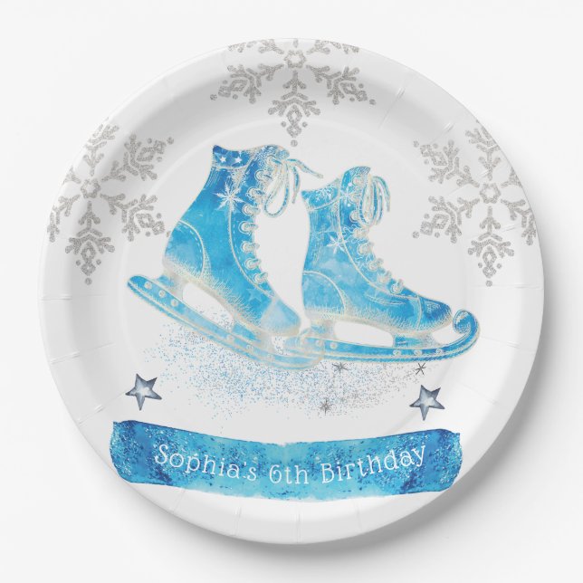 Plato De Papel Cumpleaños personalizada de patinaje sobre hielo (Anverso)