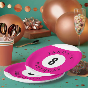 Plato De Papel Cumpleaños Personalizado Bola de Billar de Piscina