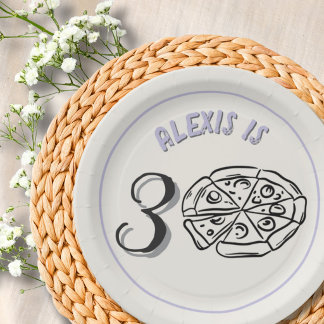 Plato De Papel Cumpleaños personalizado con arte de línea morado 