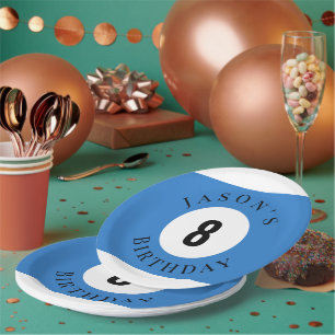 Plato De Papel Cumpleaños Personalizado con Bolas de Billar