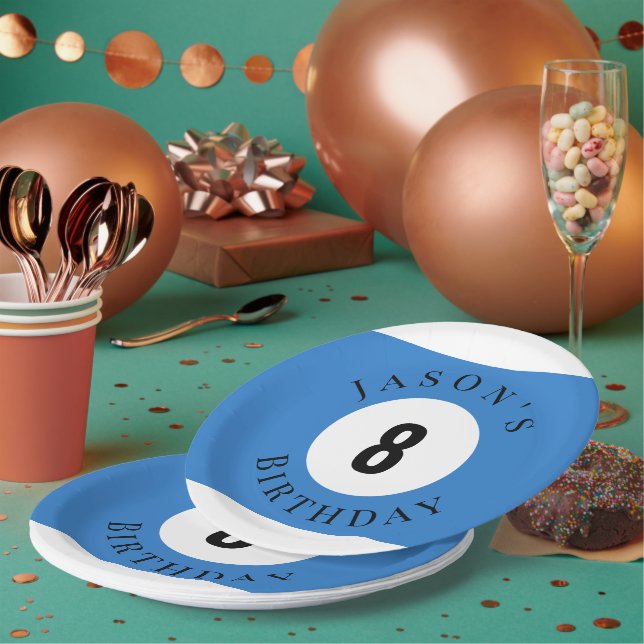 Plato De Papel Cumpleaños Personalizado con Bolas de Billar (Multi)