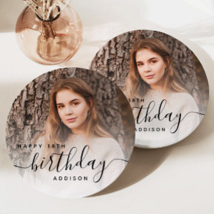 Plato De Papel Cumpleaños personalizado con foto y letra negra 18