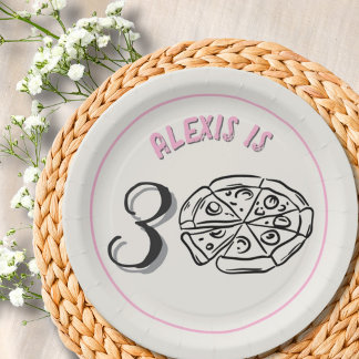 Plato De Papel Cumpleaños personalizado de arte de línea rosa cla