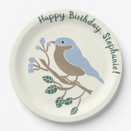 Plato De Papel Cumpleaños personalizado de Bluebird y Blueberries