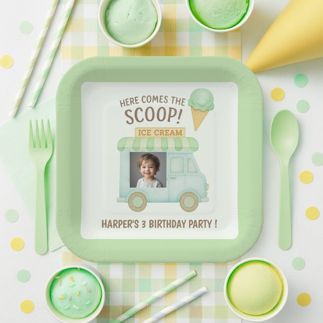Plato De Papel Cumpleaños personalizado de camión de helado (Subido por el creador)