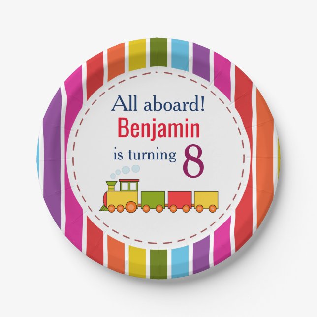 Plato De Papel Cumpleaños Personalizado de Cualquier Edad Entrena (Anverso)