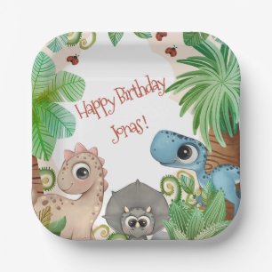 Plato De Papel Cumpleaños personalizado de dinosaurios para niños