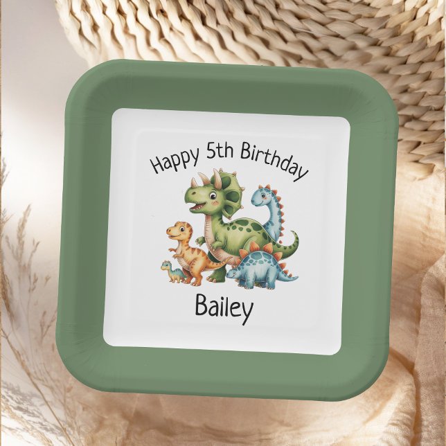 Plato De Papel Cumpleaños personalizado de dinosaurios para niños (Subido por el creador)