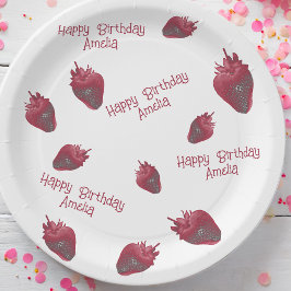 Plato De Papel Cumpleaños personalizado de fresa