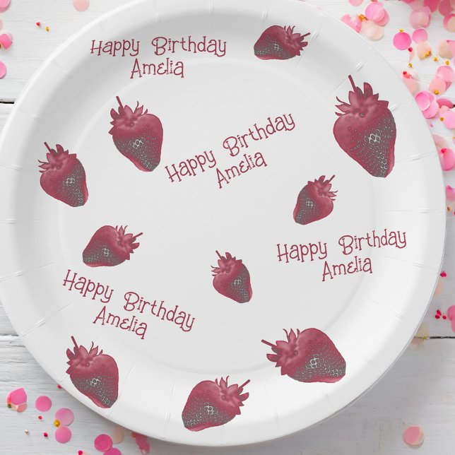 Plato De Papel Cumpleaños personalizado de fresa (Subido por el creador)