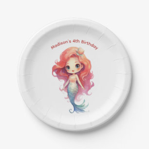 Plato De Papel Cumpleaños personalizado de niñas sirena