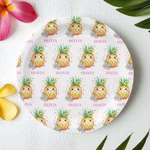 Plato De Papel Cumpleaños Personalizado de Piña Aloha para el 1er
