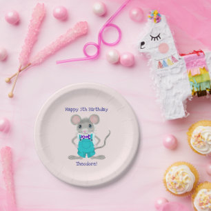 Plato De Papel Cumpleaños personalizado de ratón pequeño lindo y 
