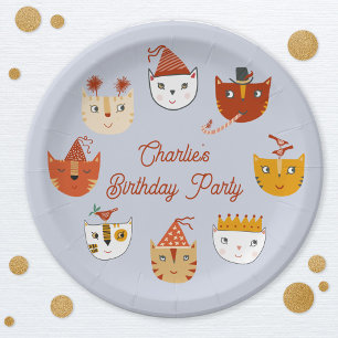 Plato De Papel Cumpleaños personalizado de un gato kitsch