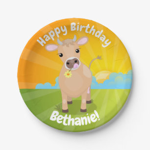 Plato De Papel Cumpleaños personalizado de vaca de Jersey