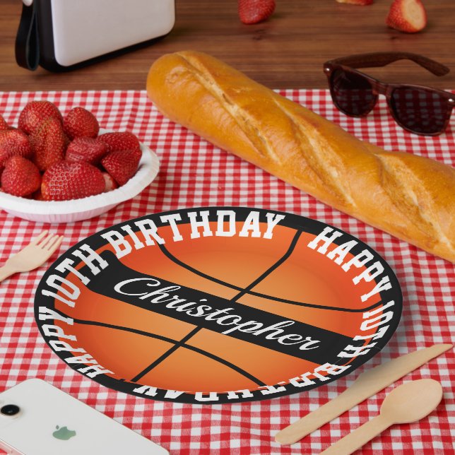 Plato De Papel Cumpleaños personalizado del baloncesto (Picnic)