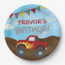 Cumpleaños personalizado del camión rojo Monster J