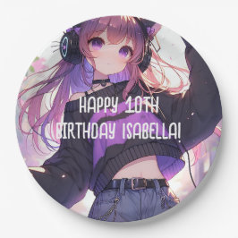Plato De Papel Cumpleaños Personalizado del Chica bonito Anime