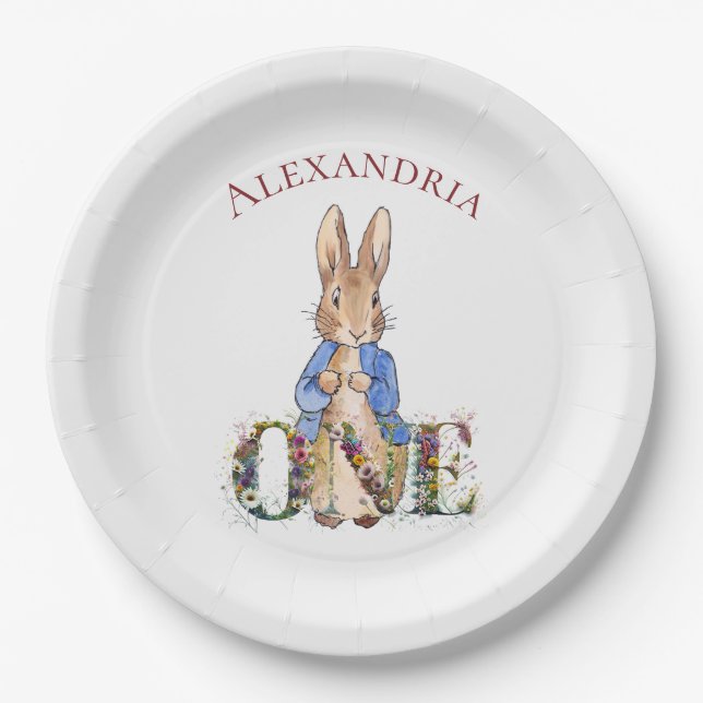 Plato De Papel Cumpleaños personalizado del conejo clásico (Anverso)