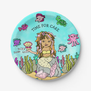 Plato De Papel Cumpleaños personalizado étnico de sirena dibujado